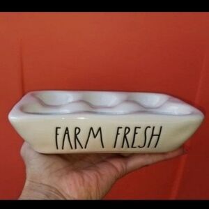 Rae Dunn White Ceramic Egg Holder Art